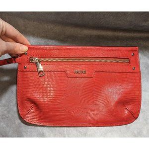 Prune Red Leather Wristlet Clutch